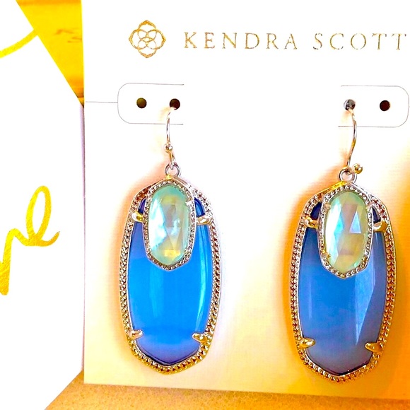 NWT Kendra Scott RARE Emmy Earrings Periwinkle Catseye Light Blue Illusion Silve - Picture 5 of 13